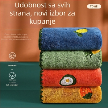 Crtani ručnik s vezom od koraljnog flisa veleprodaja voćnog vez upijajući zadebljani ručnik za lice za odrasle brzosušeći ručnik za lice