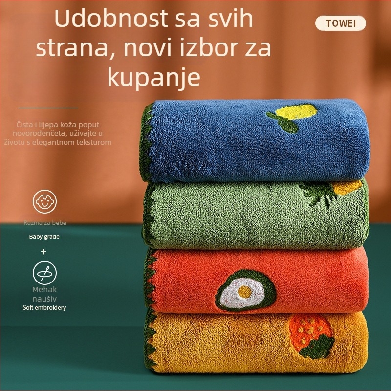 Crtani ručnik s vezom od koraljnog flisa veleprodaja voćnog vez upijajući zadebljani ručnik za lice za odrasle brzosušeći ručnik za lice