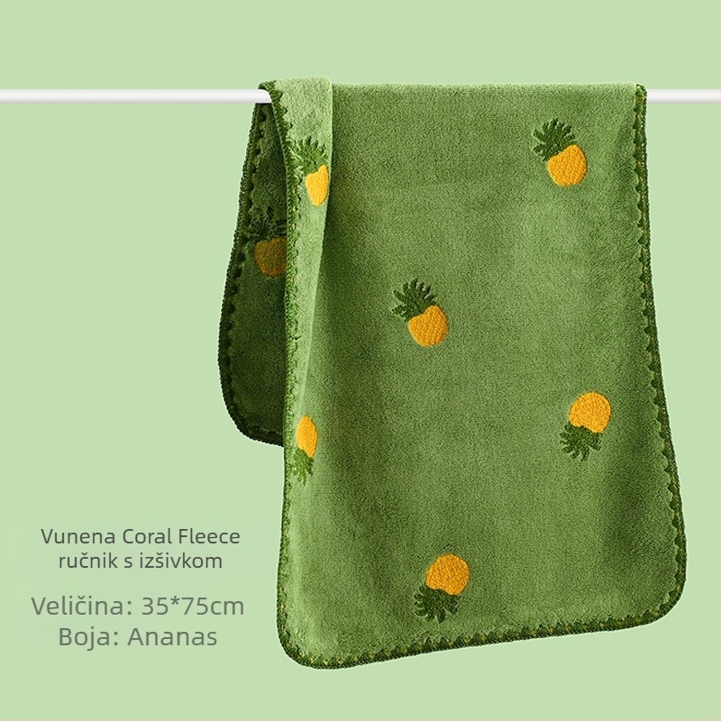 Crtani ručnik s vezom od koraljnog flisa veleprodaja voćnog vez upijajući zadebljani ručnik za lice za odrasle brzosušeći ručnik za lice