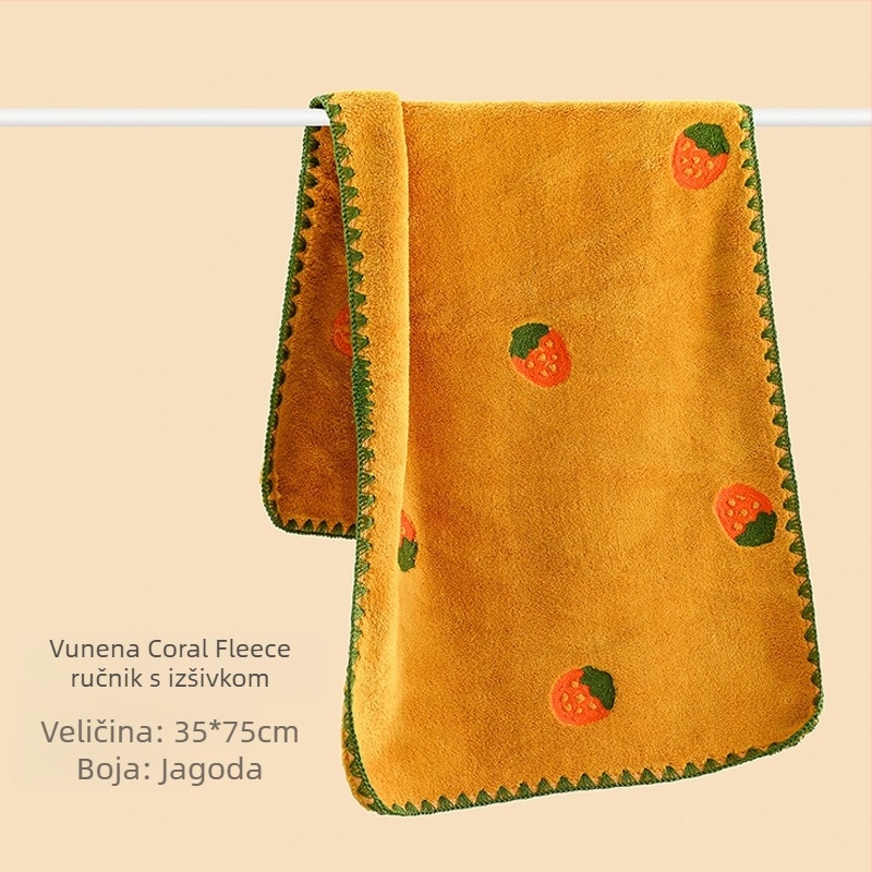 Crtani ručnik s vezom od koraljnog flisa veleprodaja voćnog vez upijajući zadebljani ručnik za lice za odrasle brzosušeći ručnik za lice