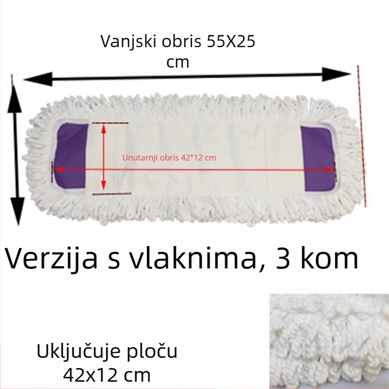 Zamjenska krpa za mop s ravnom krpom, navlaka za mop od 65 cm, pamučni konac, upija prašinu, glava za guranje, lijena glava krpe za mop