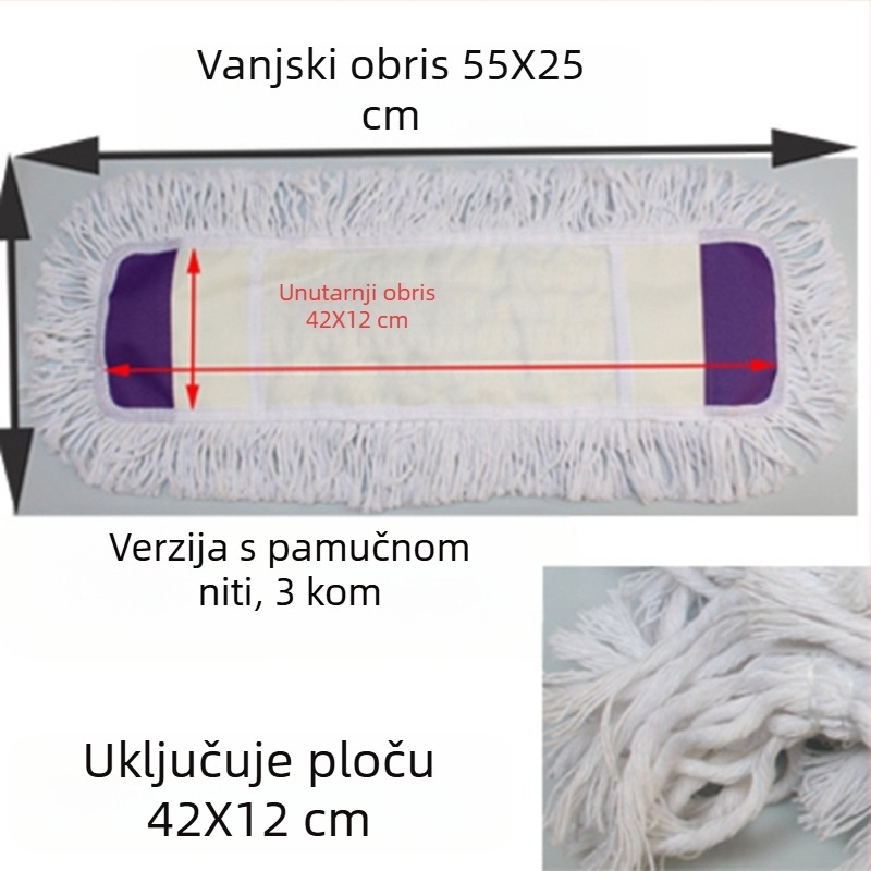 Zamjenska krpa za mop s ravnom krpom, navlaka za mop od 65 cm, pamučni konac, upija prašinu, glava za guranje, lijena glava krpe za mop