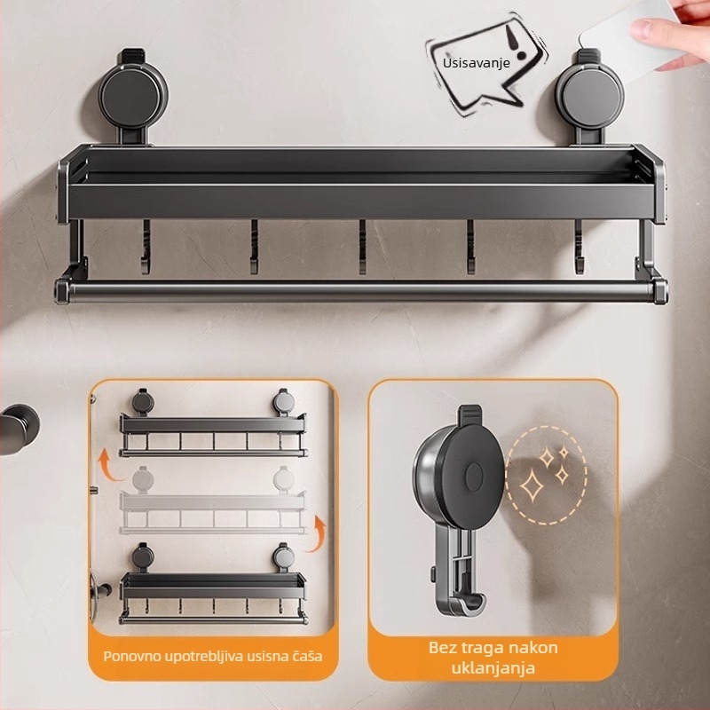 Stalak za odlaganje vakuumske čaše za WC školjku, kupaonski WC ručnici, gel za tuširanje, šampon, stalak za odlaganje kozmetike, bez bušilice