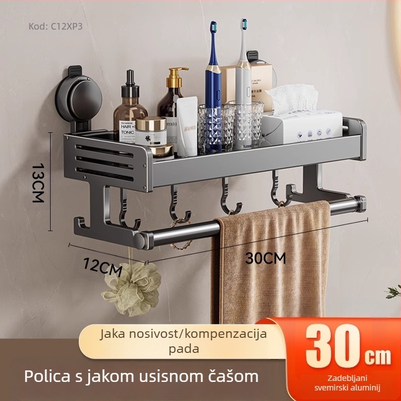 Stalak za odlaganje vakuumske čaše za WC školjku, kupaonski WC ručnici, gel za tuširanje, šampon, stalak za odlaganje kozmetike, bez bušilice