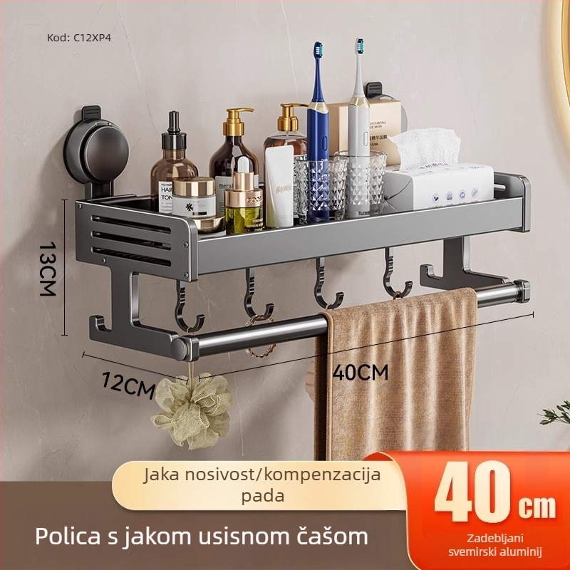 Stalak za odlaganje vakuumske čaše za WC školjku, kupaonski WC ručnici, gel za tuširanje, šampon, stalak za odlaganje kozmetike, bez bušilice