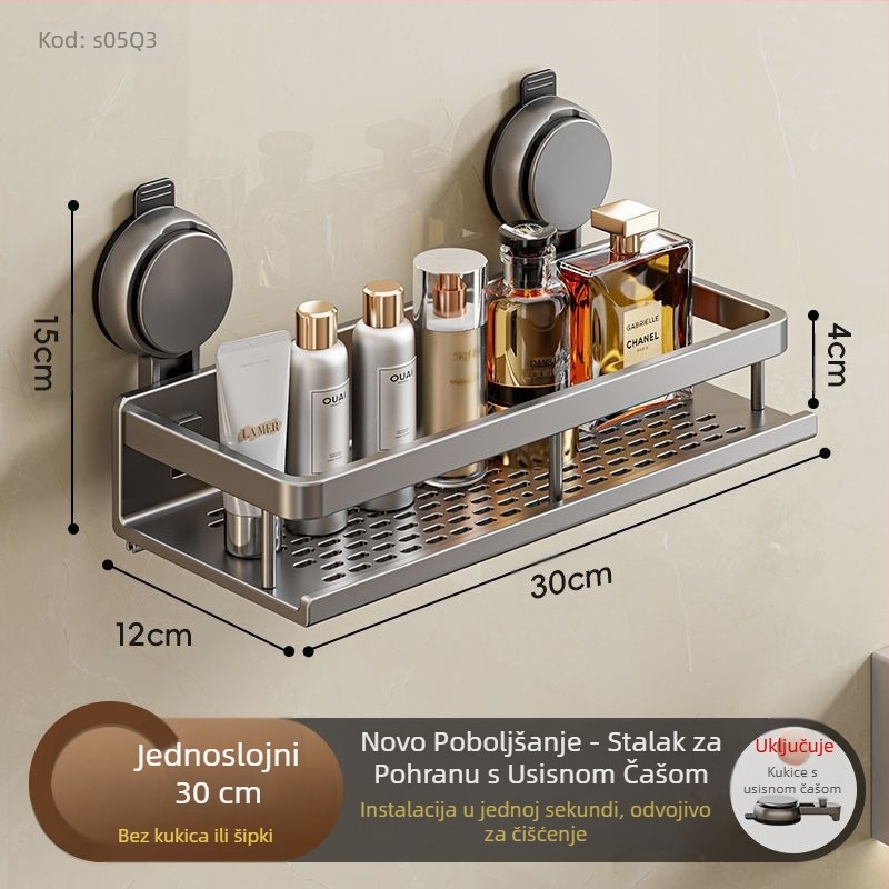 Stalak za odlaganje vakuumske čaše za WC školjku, kupaonski WC ručnici, gel za tuširanje, šampon, stalak za odlaganje kozmetike, bez bušilice