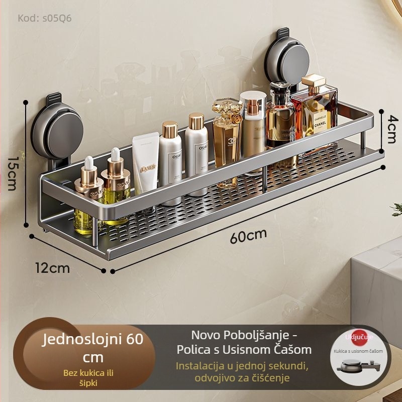 Stalak za odlaganje vakuumske čaše za WC školjku, kupaonski WC ručnici, gel za tuširanje, šampon, stalak za odlaganje kozmetike, bez bušilice