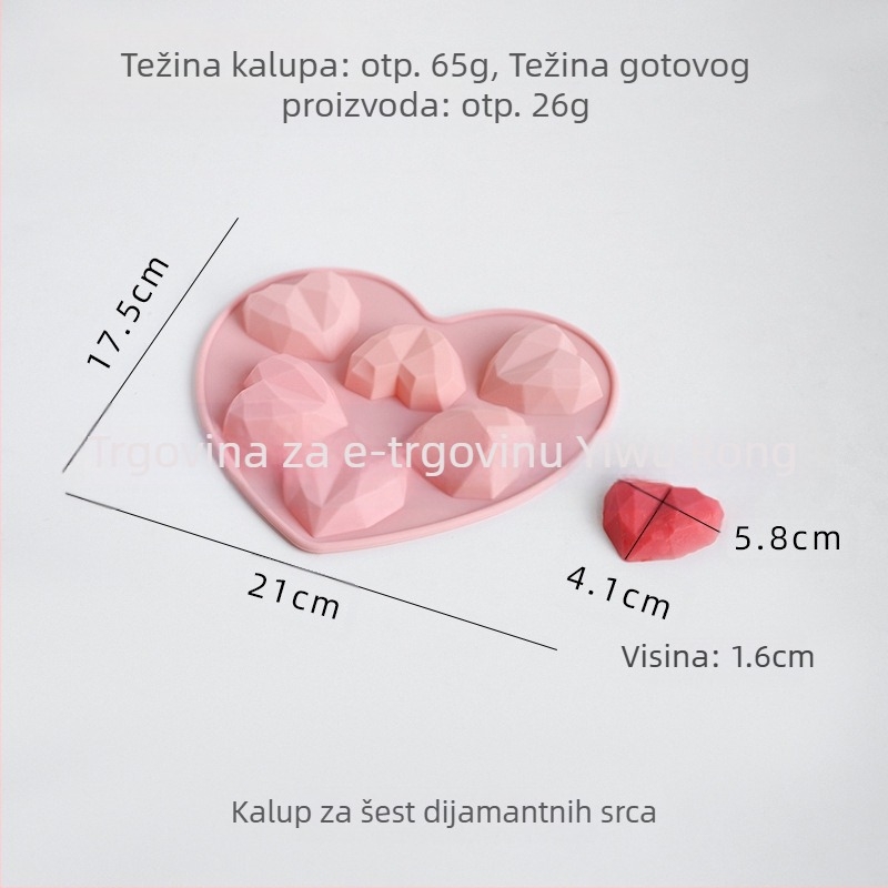 Silikonski kalup za torte u obliku srca, 6 uzastopnih stereo malih srca, alati za pečenje od gipsa i aromaterapije