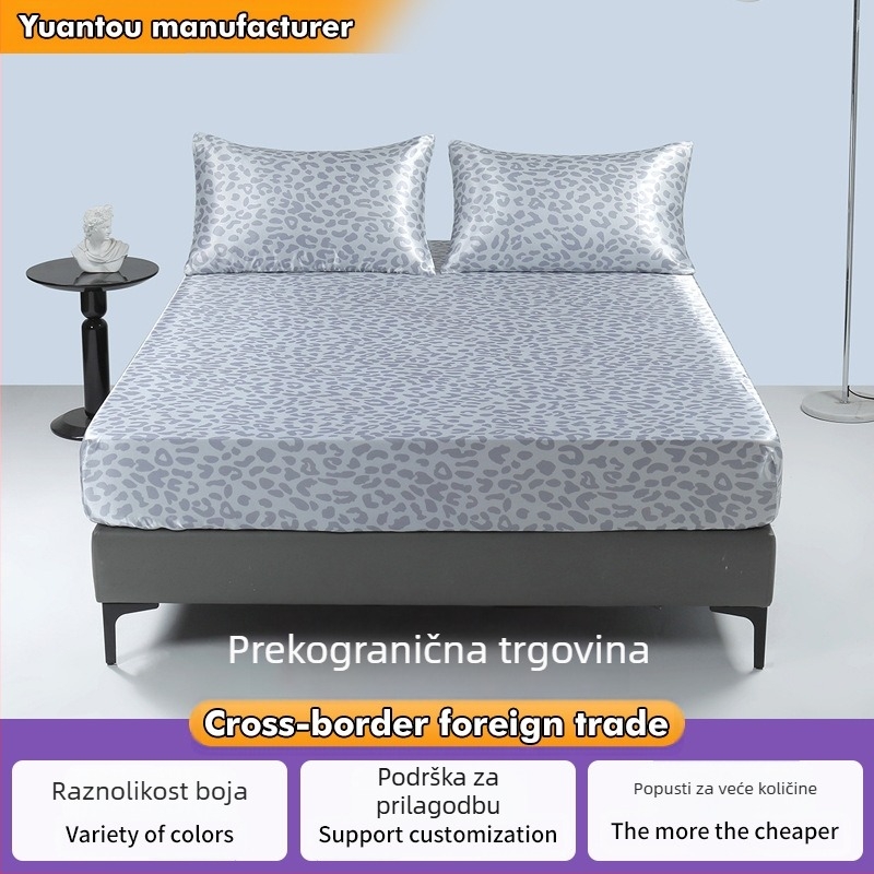Posteljina od tri dijela s digitalnim printom i leopard printom, satenska plahta, navlaka za madrac, jastučnica i prekogranični digitalni print