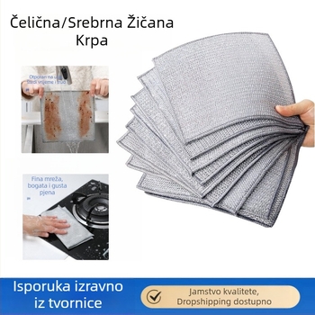 Čelična žičana krpa s kuglicama, čelična žičana krpa za suđe, čišćenje kuhinje, posebna srebrna žica, četka bez ulja, krpa za suđe od tave