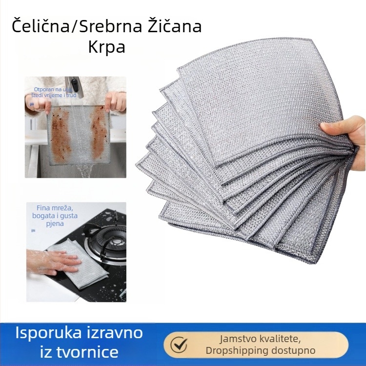 Čelična žičana krpa s kuglicama, čelična žičana krpa za suđe, čišćenje kuhinje, posebna srebrna žica, četka bez ulja, krpa za suđe od tave