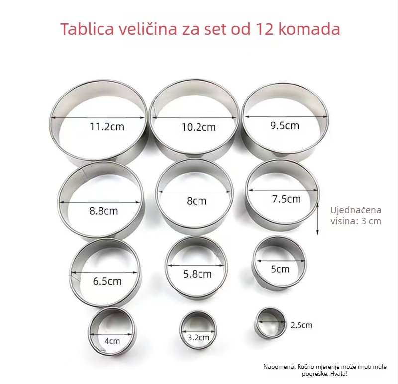 Kalup od čeličnog prstena Bobo okrugli kalup kalup za torte prstenovi za tijesto puni set pečenih prstenova za mousse od knedli Sikang kalup