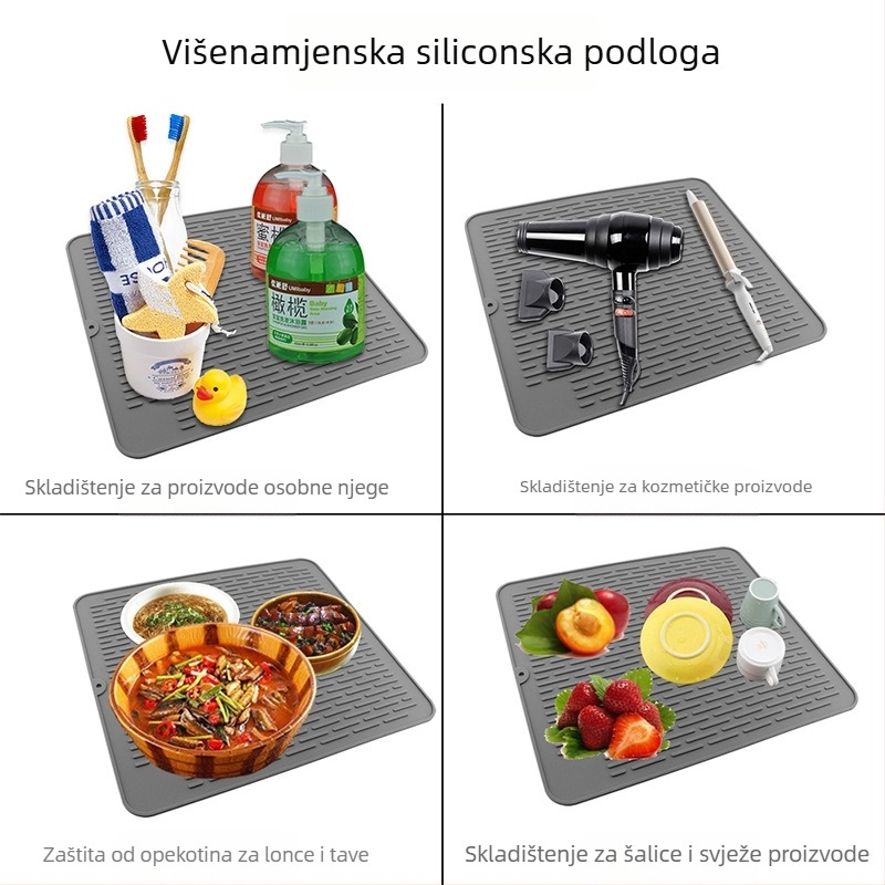 Silikonska prostirka za odvod za kuhinjsku radnu površinu, podloga za podmetač, prostirka za blagovaonski stol, neklizajuća daska za rezanje, fiksna toplinska izolacijska prostirka, podloga za lonce, podloga za zdjele, antipermanentna prostirka