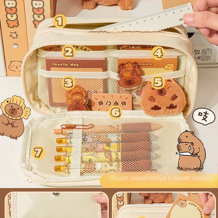 Nova Capibala pernica za djevojčice, osnovnoškolce, visokokvalitetna, preklopna pernica velikog kapaciteta za dječake