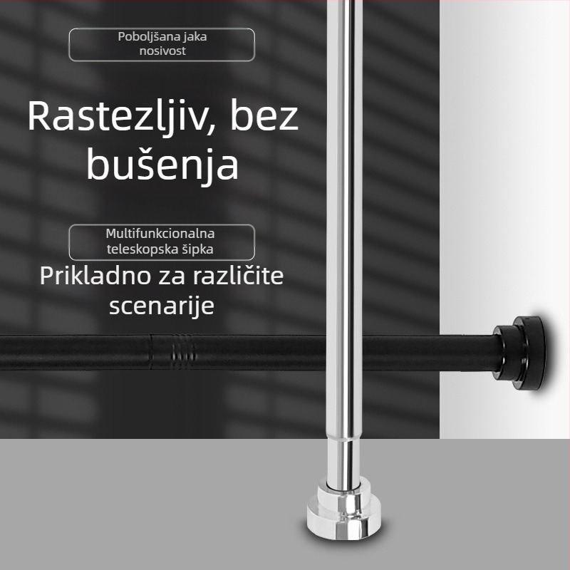 Prekogranično ekskluzivno za spajanje teleskopske šipke, neperforirane šipke za zavjesu za tuš od nehrđajućeg čelika, šipke za zavjese za vrata, šipke za sušilicu odjeće, šipke za zavjese za ormar