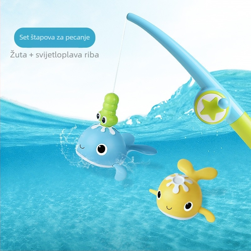 Prekogranični dječji magnetski set za ribolov s motivom vodenog kita na navijanje, igračka za kupanje u vodi s motivom kita na navijanje