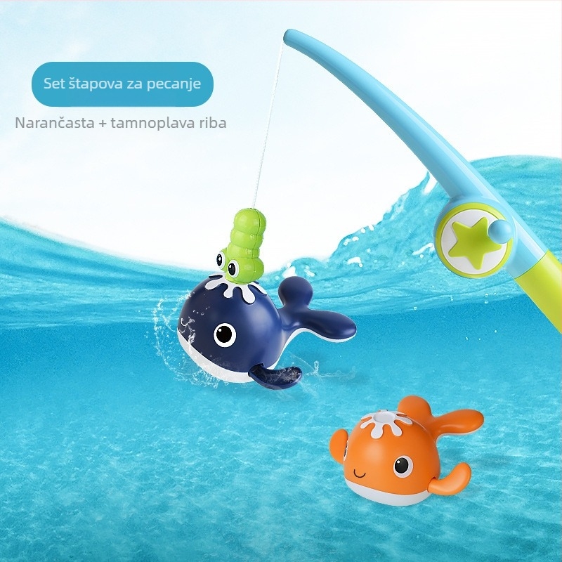 Prekogranični dječji magnetski set za ribolov s motivom vodenog kita na navijanje, igračka za kupanje u vodi s motivom kita na navijanje