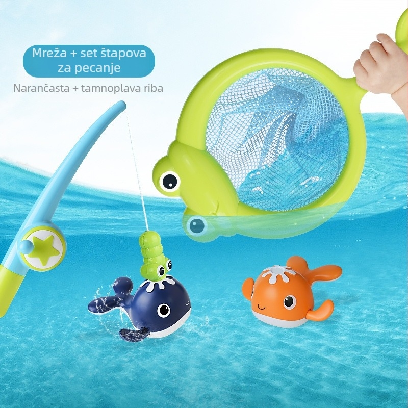 Prekogranični dječji magnetski set za ribolov s motivom vodenog kita na navijanje, igračka za kupanje u vodi s motivom kita na navijanje