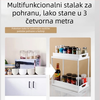 Dvoslojni stalak za odlaganje u kuhinji, stalak za odvod za začine, stalak za odlaganje u WC-u, dnevni boravak, višenamjenski stalak za odlaganje u donjem sudoperu