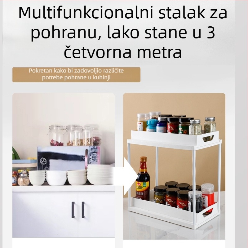 Dvoslojni stalak za odlaganje u kuhinji, stalak za odvod za začine, stalak za odlaganje u WC-u, dnevni boravak, višenamjenski stalak za odlaganje u donjem sudoperu