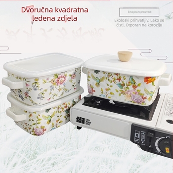 Emajlirana pravokutna kutija za čuvanje, kutija za ručak, kutija za ručak, zdjela za led, kutija za pohranu, pečenje, binauralna velikodušna zdjela za led, univerzalna