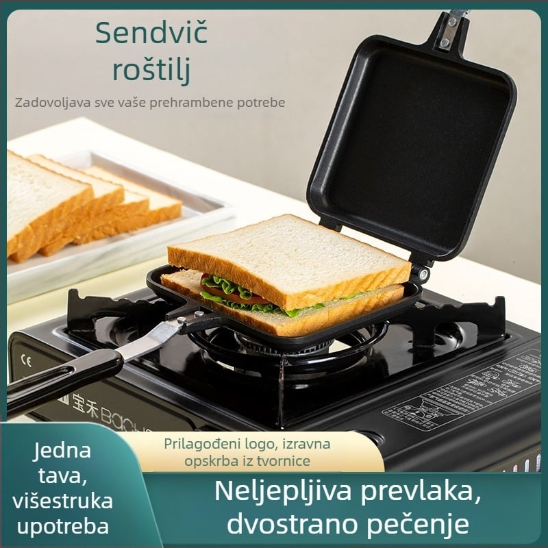 Tava za sendviče s neprianjajućim slojem, tava za tost za doručak, dvostrana tava za prženje, kućna plinska tava s neprianjajućim slojem, veleprodaja