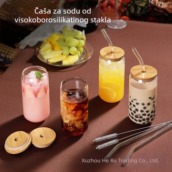 Prekogranična vruća prodavana staklenka od borosilikatnog stakla, sok, kava, mlijeko, slamka, s poklopcem, 16 oz, set, čaša za Colu