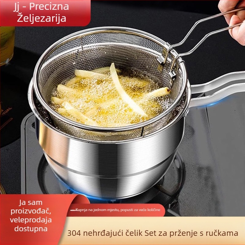 Friteza od nehrđajućeg čelika 304, kućanski mali prženi ražnjići, lonac s filterom, indukcijsko kuhalo, mini duboki lonac za uštedu goriva, novo, veleprodaja