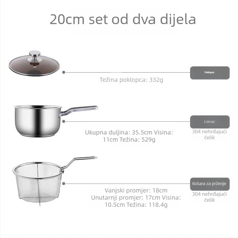 Friteza od nehrđajućeg čelika 304, kućanski mali prženi ražnjići, lonac s filterom, indukcijsko kuhalo, mini duboki lonac za uštedu goriva, novo, veleprodaja