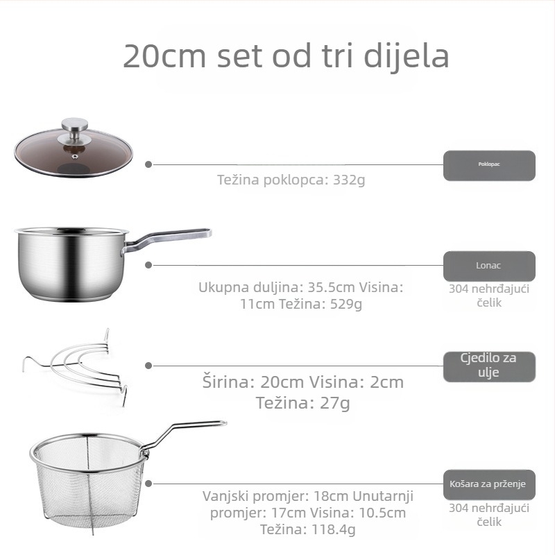 Friteza od nehrđajućeg čelika 304, kućanski mali prženi ražnjići, lonac s filterom, indukcijsko kuhalo, mini duboki lonac za uštedu goriva, novo, veleprodaja