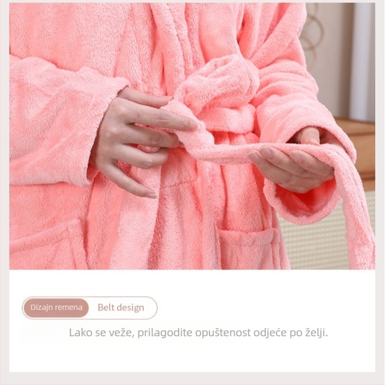 Koraljni baršunasti ogrtač za parove za muškarce i žene, nosiva pidžama s vezicama i dugim rukavima, zadebljana vodoupijajuća, brzosušeća kućna odjeća za kupanje
