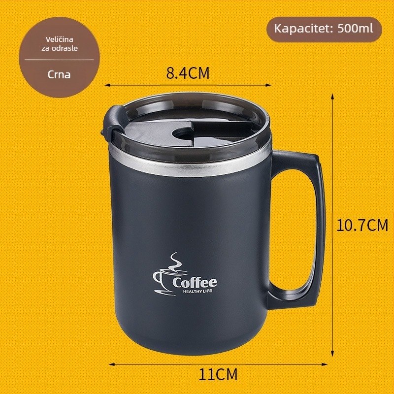 Šalica od nehrđajućeg čelika 304, šalica za kavu, spavaonica, otporna na opekline, toplinska izolacija, šalica za mlijeko, šalica za vodu za parove i uredske radnike s poklopcem