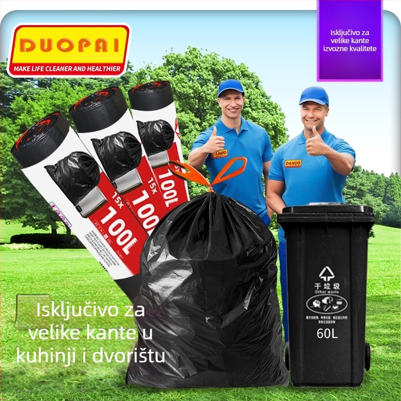 Velika vreća za smeće, crna, zadebljana, za nekretnine, hotel, kuhinju, dnevni boravak, komercijalne prostore, prevelika kuhinjska vreća za odlaganje otpada s vezicom