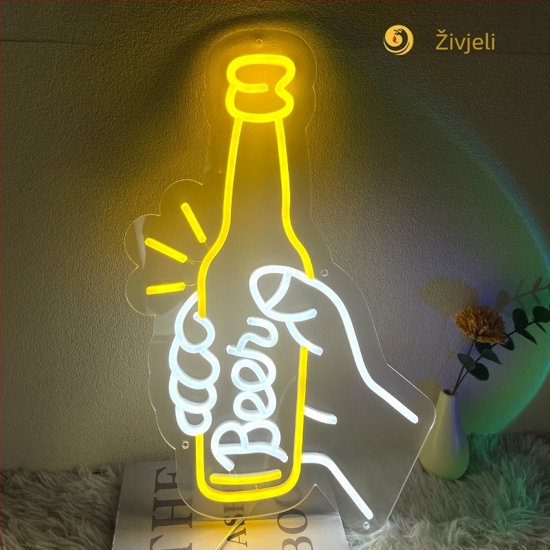 Prekogranično novo kreativno modeliranje svjetla za koktel pivo od crnog vina u stilu Amazona, dekorativno LED neonsko svjetlo