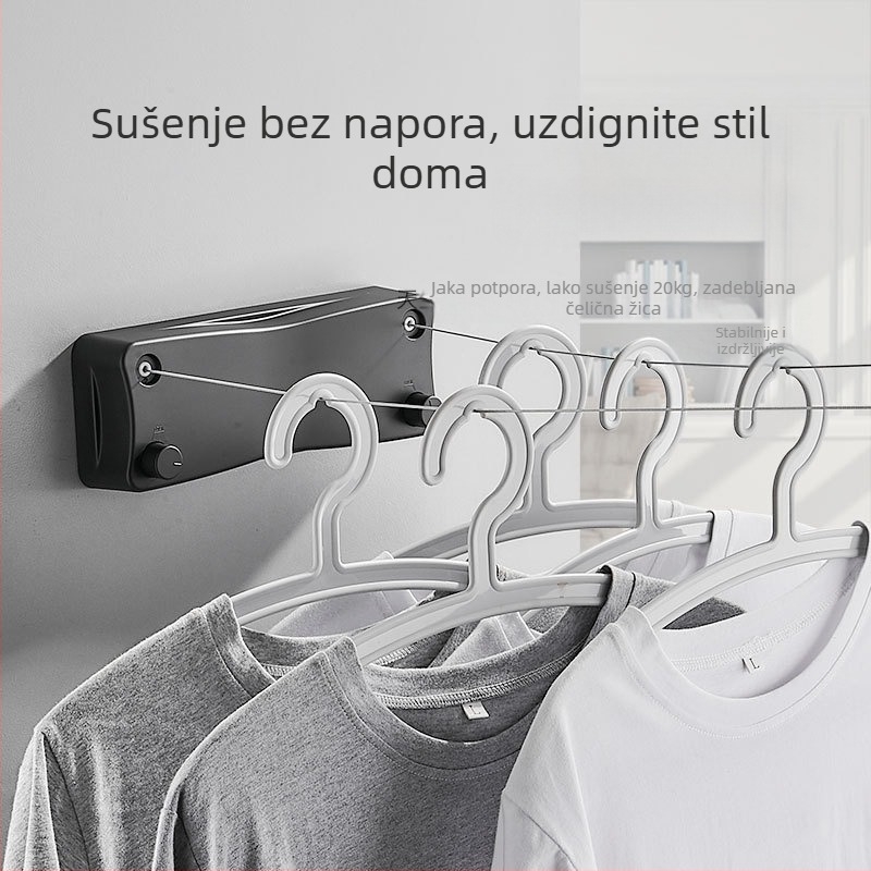 Moderni jednostavni nevidljivi stalak za odjeću za spavaonicu, ugradnja bez rupa, ABS materijal, uvlačiva vrpca za rublje