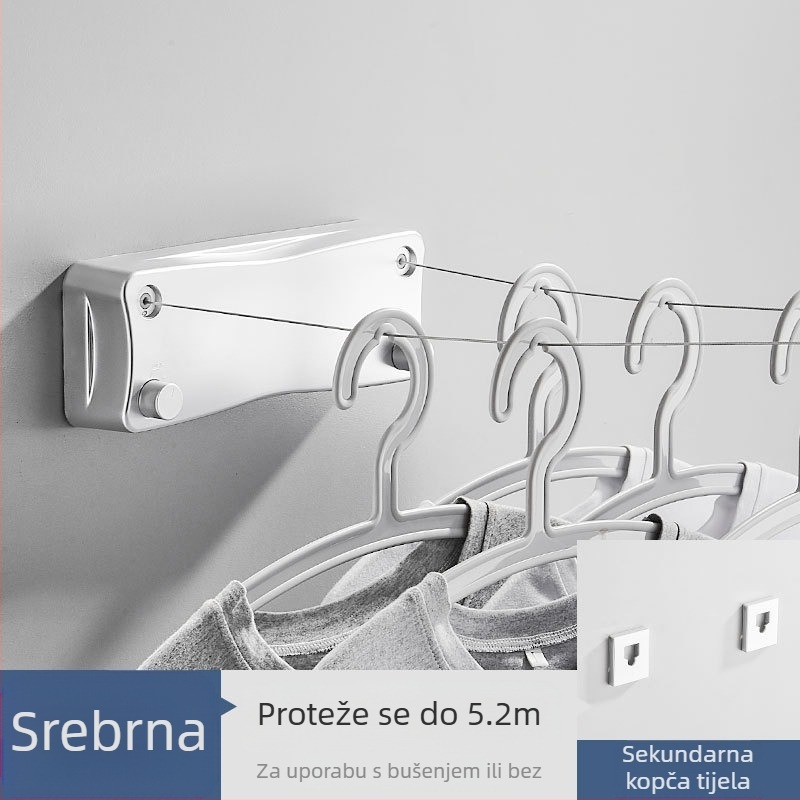 Moderni jednostavni nevidljivi stalak za odjeću za spavaonicu, ugradnja bez rupa, ABS materijal, uvlačiva vrpca za rublje