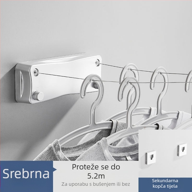 Moderni jednostavni nevidljivi stalak za odjeću za spavaonicu, ugradnja bez rupa, ABS materijal, uvlačiva vrpca za rublje