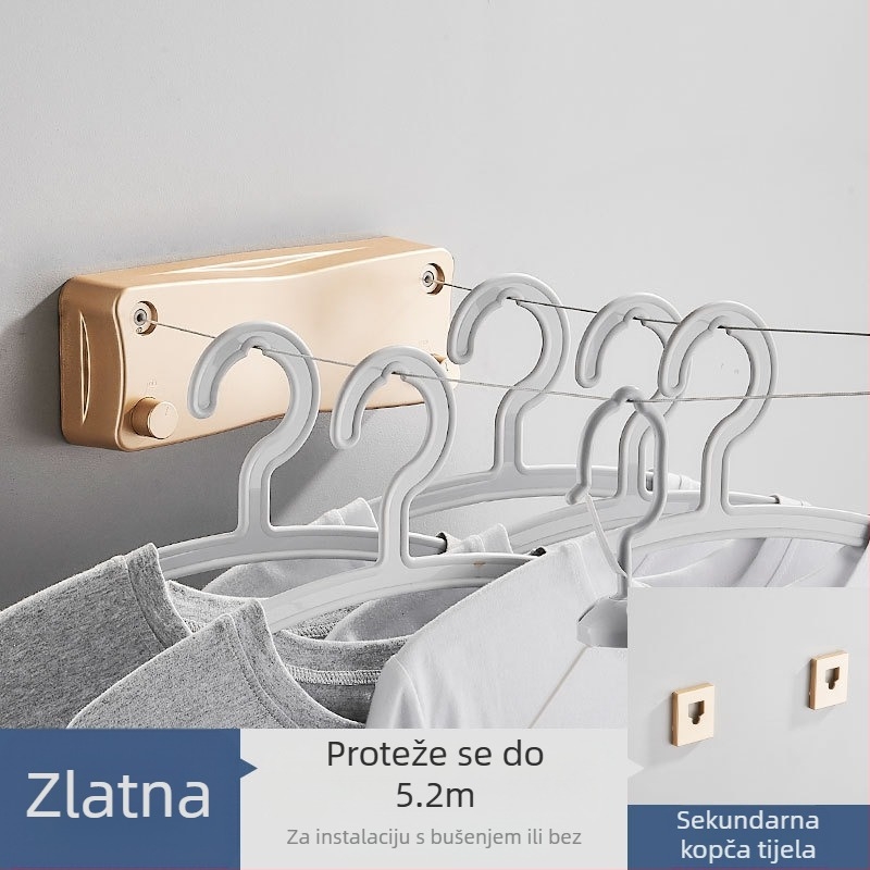 Moderni jednostavni nevidljivi stalak za odjeću za spavaonicu, ugradnja bez rupa, ABS materijal, uvlačiva vrpca za rublje