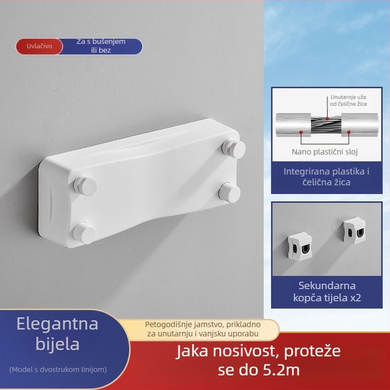 Moderni jednostavni nevidljivi stalak za odjeću za spavaonicu, ugradnja bez rupa, ABS materijal, uvlačiva vrpca za rublje