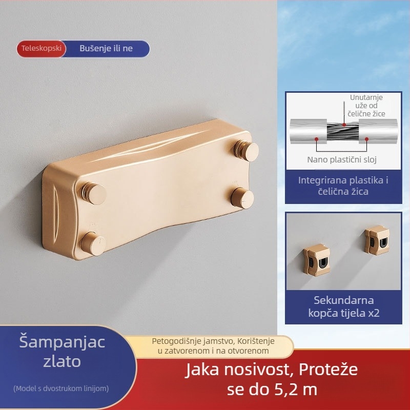 Moderni jednostavni nevidljivi stalak za odjeću za spavaonicu, ugradnja bez rupa, ABS materijal, uvlačiva vrpca za rublje