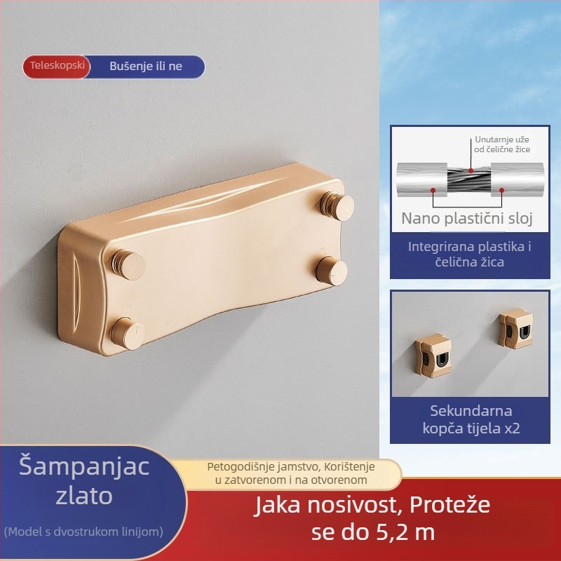 Moderni jednostavni nevidljivi stalak za odjeću za spavaonicu, ugradnja bez rupa, ABS materijal, uvlačiva vrpca za rublje