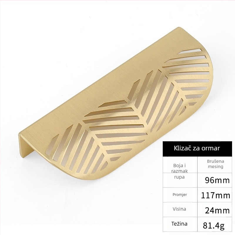 Ručka od legure cinka u obliku lista, nordijska jednostavna ručka za ladice bez bušenja, bakrena ručka za namještaj