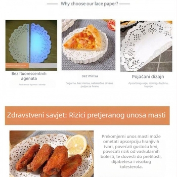 Papir za upijanje ulja, podloga za cvijeće, okrugli papir za cvijeće, papir za pečenje, kuhinjski papir za jastuke s cvijećem, papir za pizzu, čipkasti papir za jastuke, veleprodaja papira za jastuke