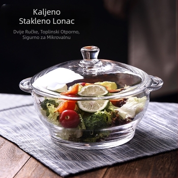 Wave POUGINE Binauralni kaljeni stakleni lonac za mikrovalnu pećnicu, staklena posuda otporna na toplinu, stakleni lonac velikog kapaciteta s poklopcem