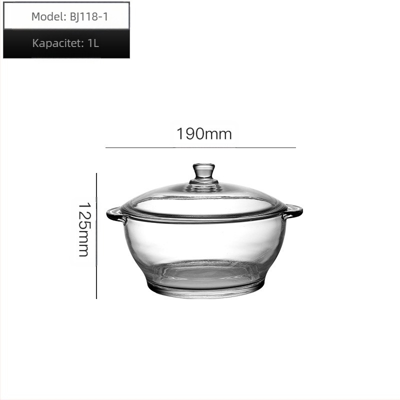 Wave POUGINE Binauralni kaljeni stakleni lonac za mikrovalnu pećnicu, staklena posuda otporna na toplinu, stakleni lonac velikog kapaciteta s poklopcem