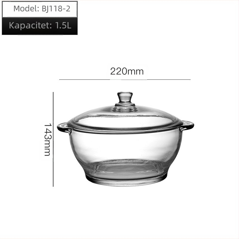 Wave POUGINE Binauralni kaljeni stakleni lonac za mikrovalnu pećnicu, staklena posuda otporna na toplinu, stakleni lonac velikog kapaciteta s poklopcem