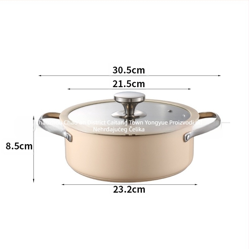 Set lona od nehrđajućeg čelika 304, keramički obojeni silikonski stakleni poklopac, lonac za juhu sa složenim dnom, lonac za mlijeko, parni lonac za korejske plodove mora, vrući lonac