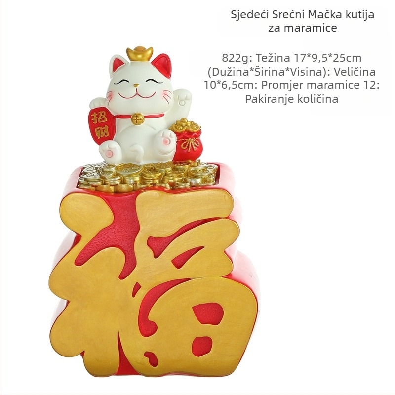 Kreativna kutija za maramice Lucky Cat, višenamjenski ukrasi za ulaz, dnevni boravak, kućni ukrasi, vrhunski poklon