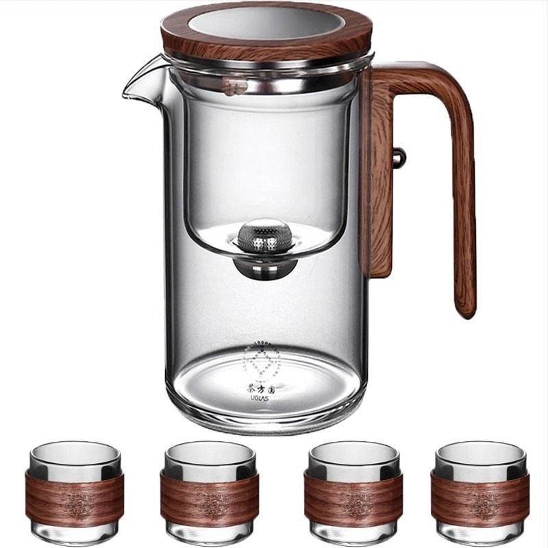 Magnetni čajnik bez šipke, lepršavi, stakleni uložak za šalice, odvajanje čaja, filter s jednim ključem, kućni čajni set na zalihi veleprodaja