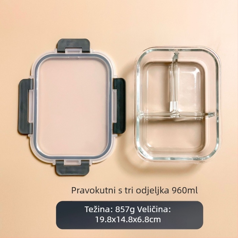 Staklena kutija za ručak preko granice, odijelo za mikrovalnu pećnicu, posuđe, uredske radnike s rižom, zdjelom za svježinu, posebnim hladnjakom